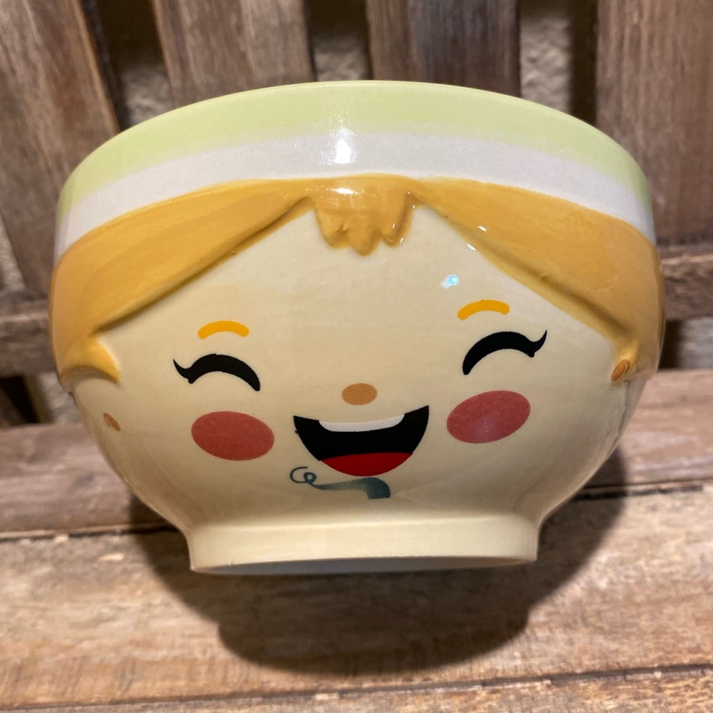 Boy Face Bowl, Small Ceramic Smiling Boys Face Bowl With Blond Hair
